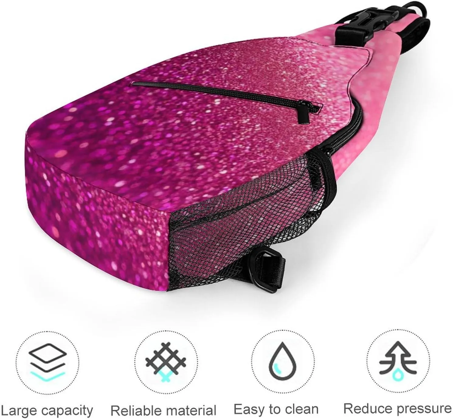 Cute Sling Shoulder Backpack, Backpacking, Pink Glitter Pattern Crossbody Daypacks Chest Shoulder Packs, Bookbag, Gym Bags Sack Daypack Outdoor Backpack for Men Women