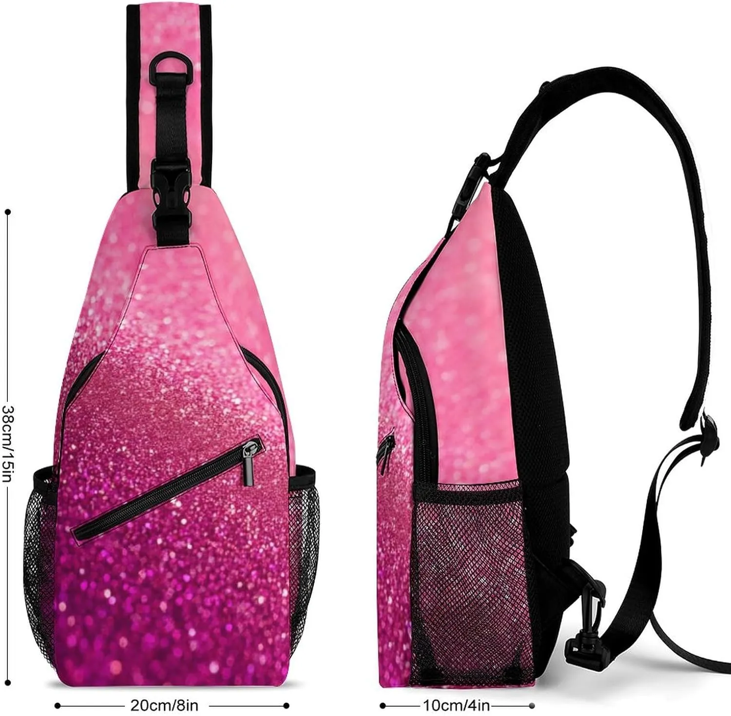 Cute Sling Shoulder Backpack, Backpacking, Pink Glitter Pattern Crossbody Daypacks Chest Shoulder Packs, Bookbag, Gym Bags Sack Daypack Outdoor Backpack for Men Women