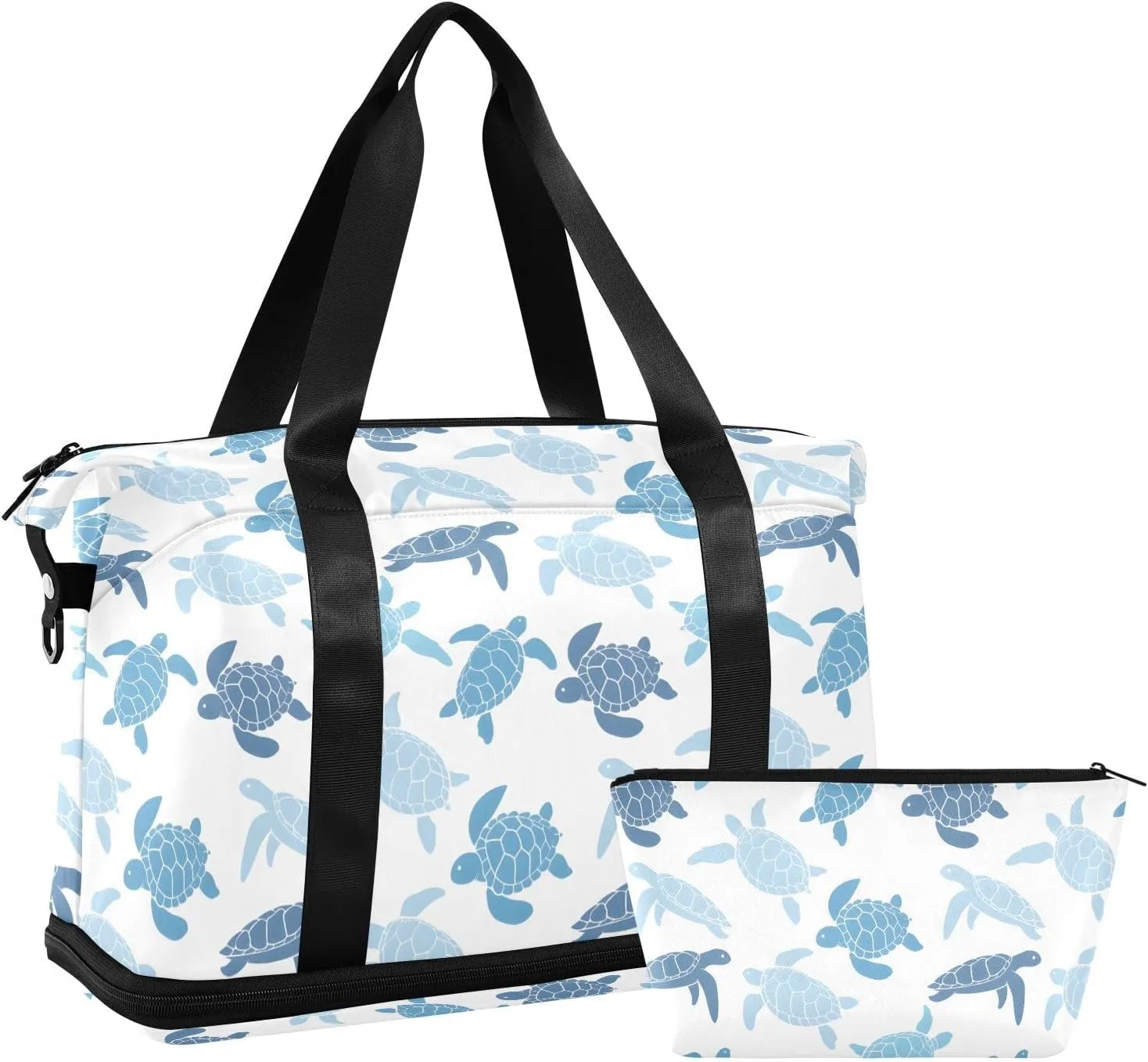 Cute Turtle Blue Big Bag for Travel Waterproof Gym Bag Women, Weekender Bag for Women with Toiletry Bag