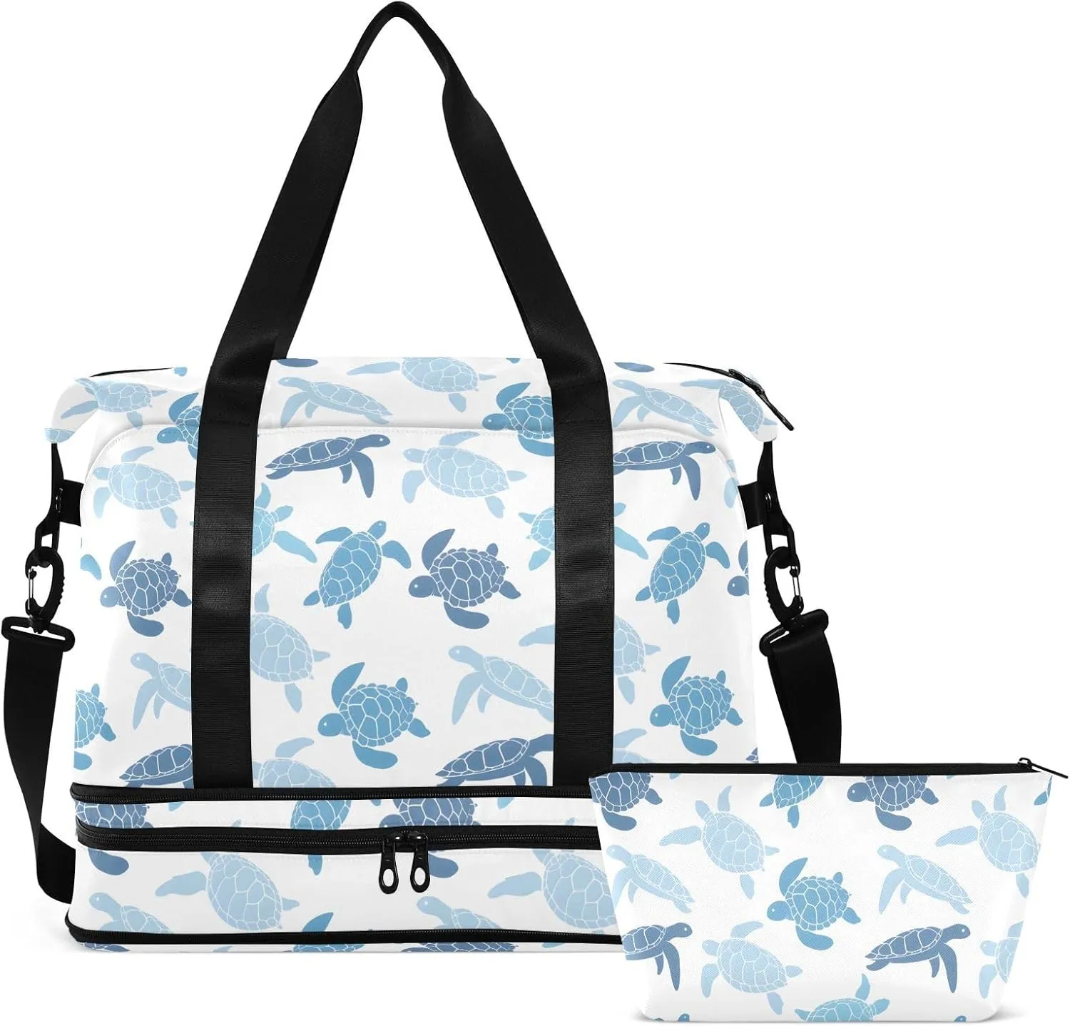 Cute Turtle Blue Big Bag for Travel Waterproof Gym Bag Women, Weekender Bag for Women with Toiletry Bag