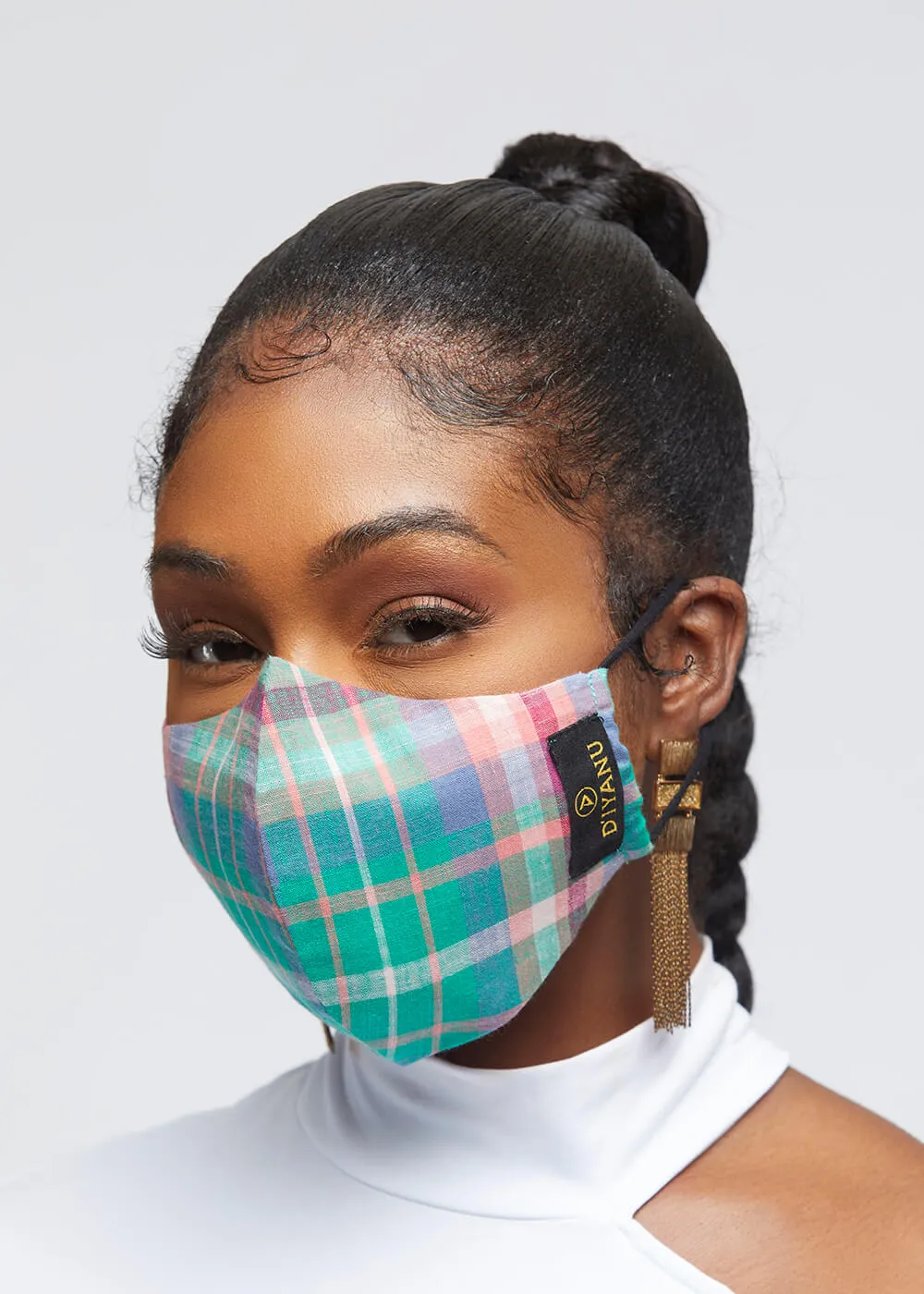 Dabo 2 Layer Reusable Face Mask (Green Pink Plaid)-Clearance