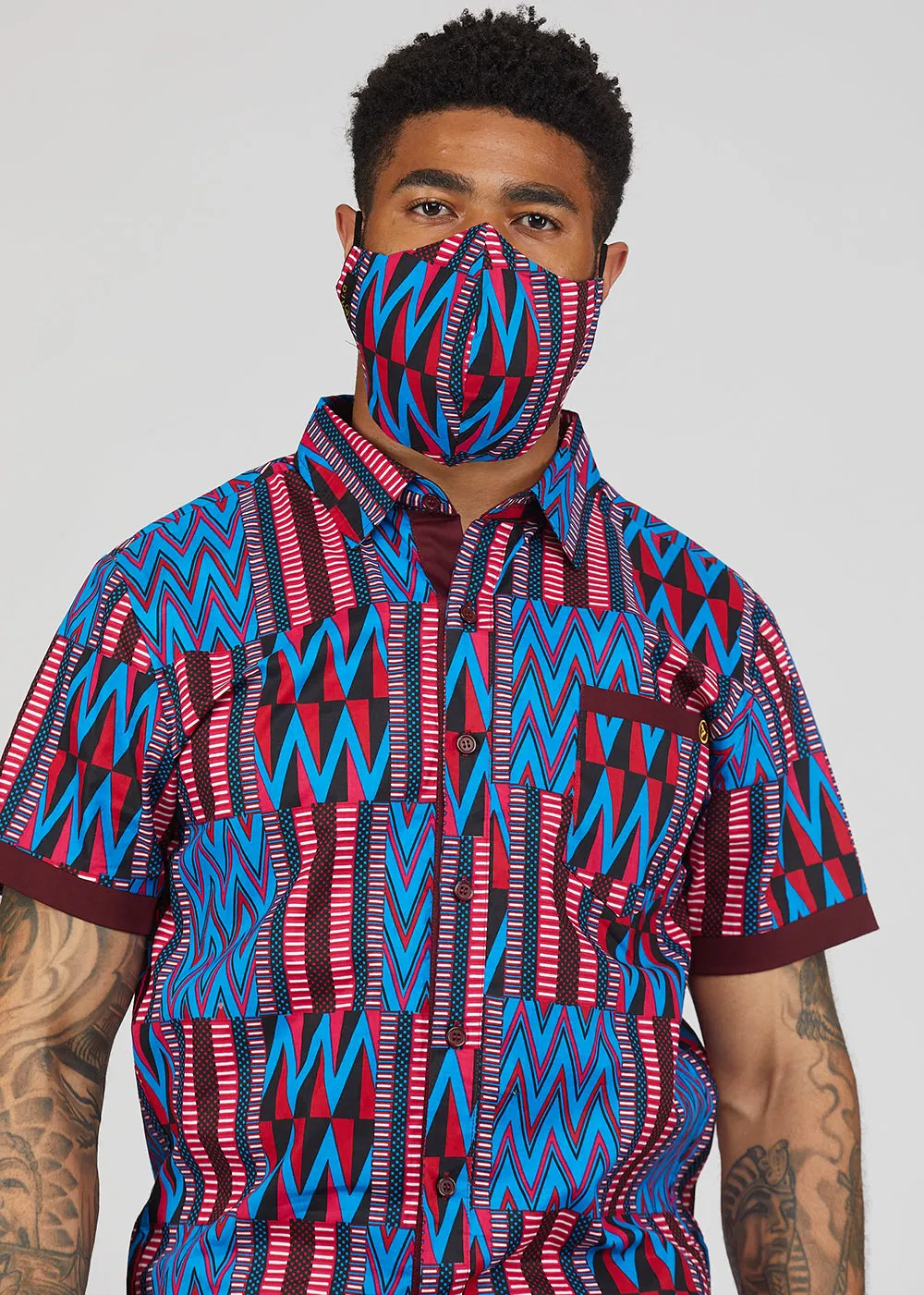 Dabo African Print 2 Layer Reusable Face Mask (Magenta Blue Kente)-Clearance