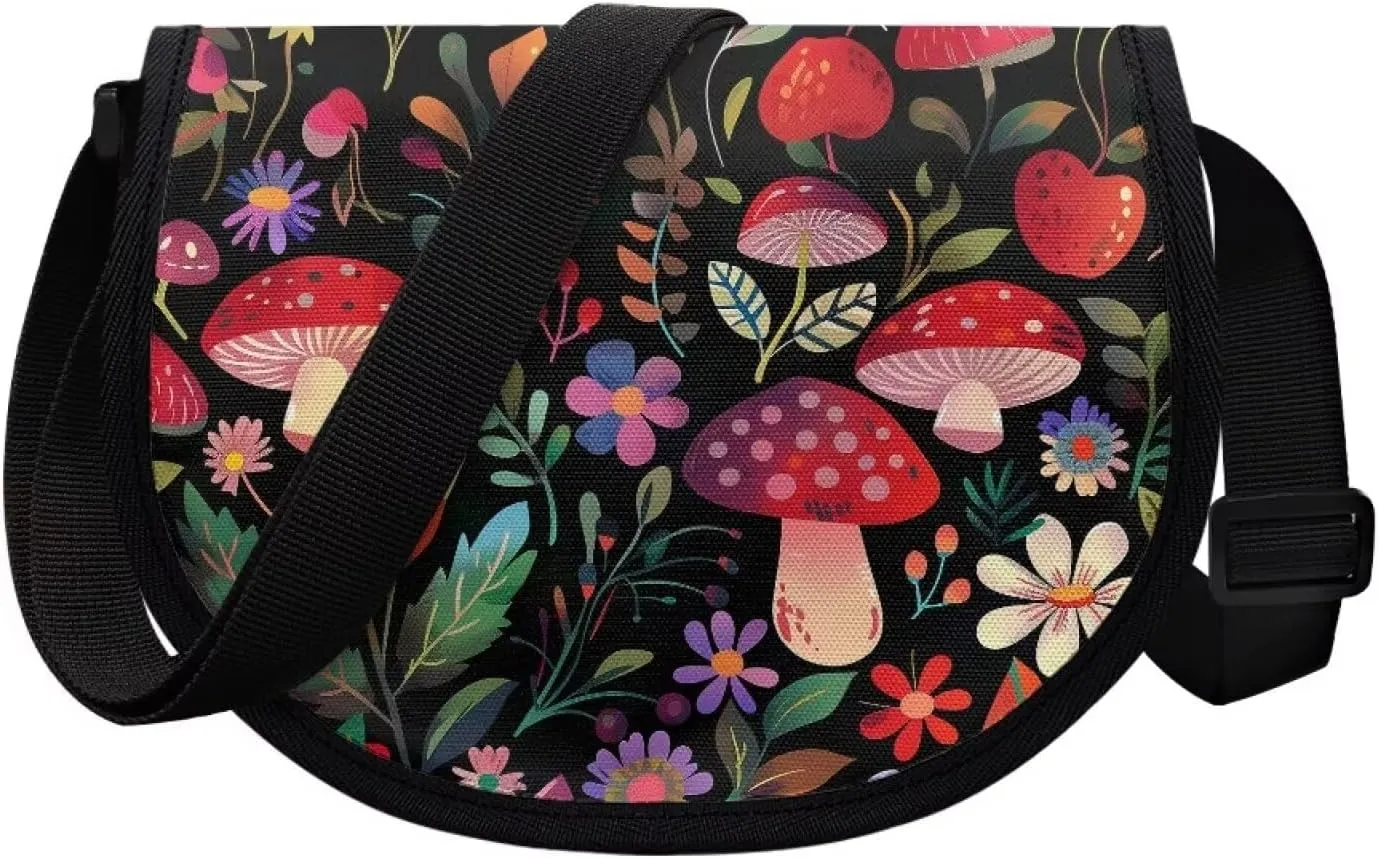 Dahlia Flower Women Cross Body Bag, Winter Forest Casual Shoulder Bag, Gothic Rose Satchel Messenger Bags with Strap