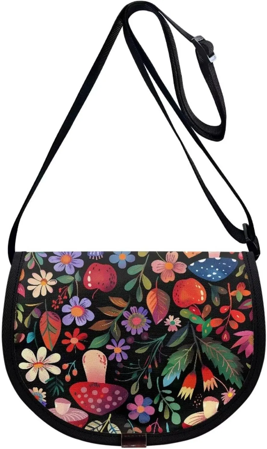 Dahlia Flower Women Cross Body Bag, Winter Forest Casual Shoulder Bag, Gothic Rose Satchel Messenger Bags with Strap