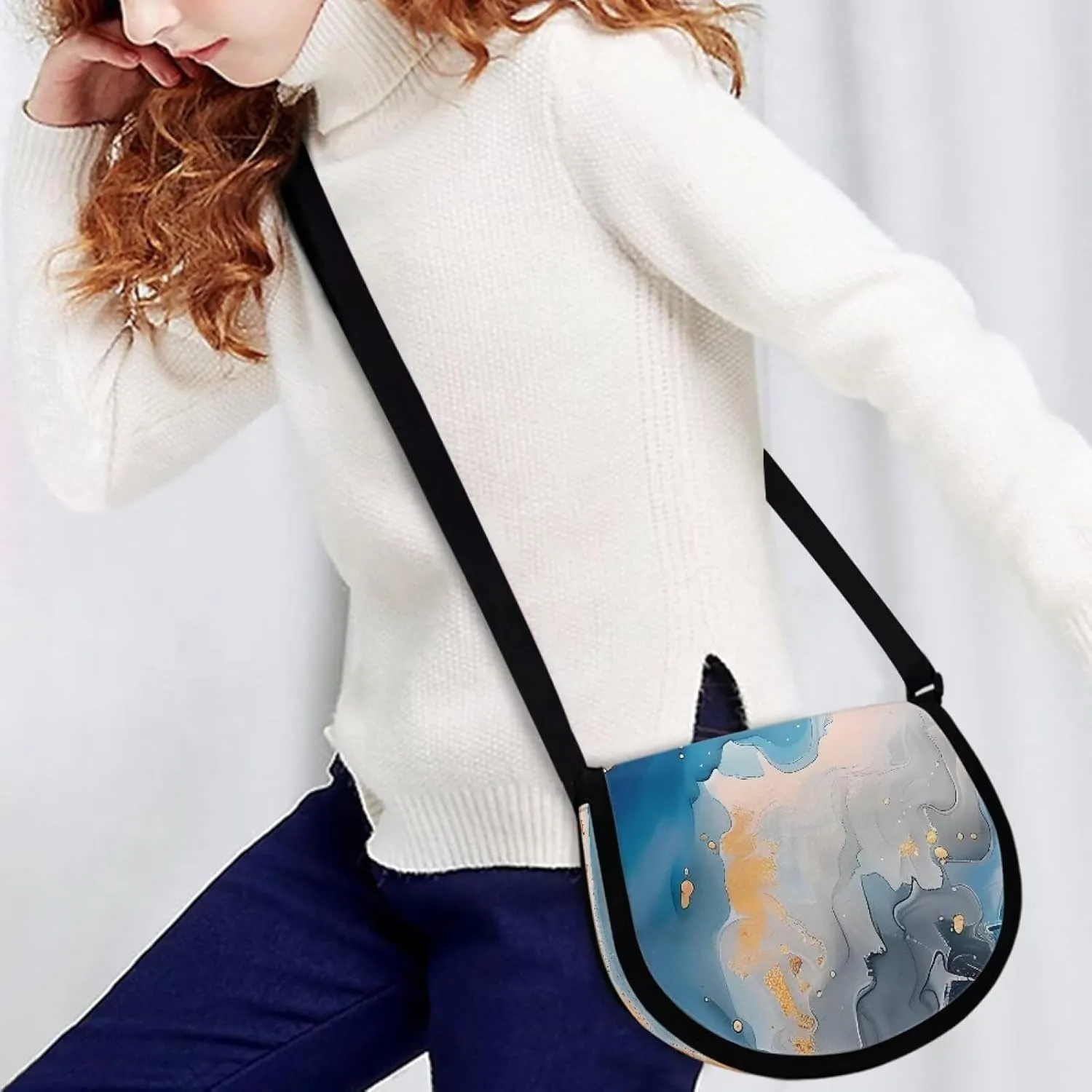 Dahlia Flower Women Cross Body Bag, Winter Forest Casual Shoulder Bag, Gothic Rose Satchel Messenger Bags with Strap