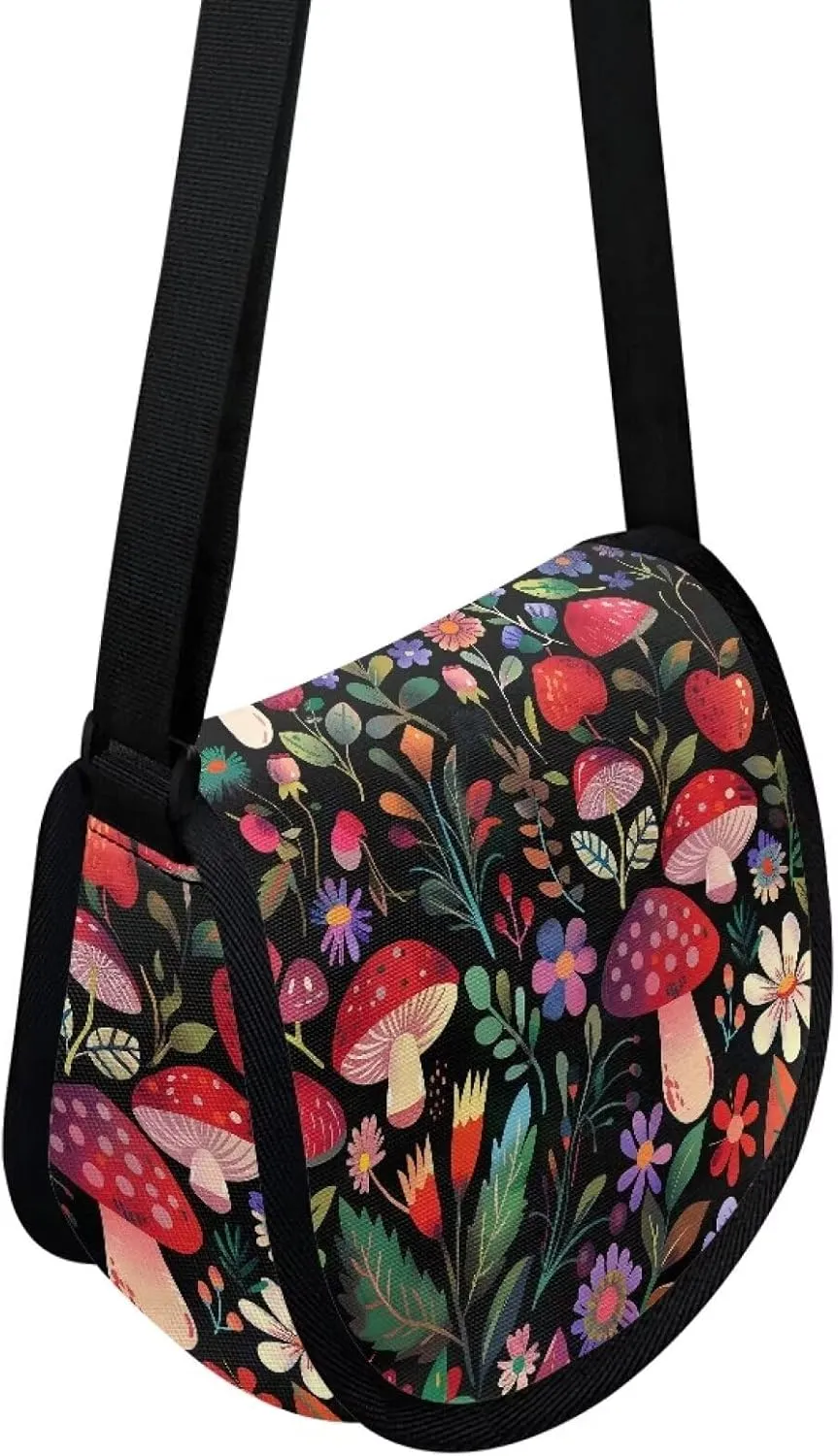 Dahlia Flower Women Cross Body Bag, Winter Forest Casual Shoulder Bag, Gothic Rose Satchel Messenger Bags with Strap