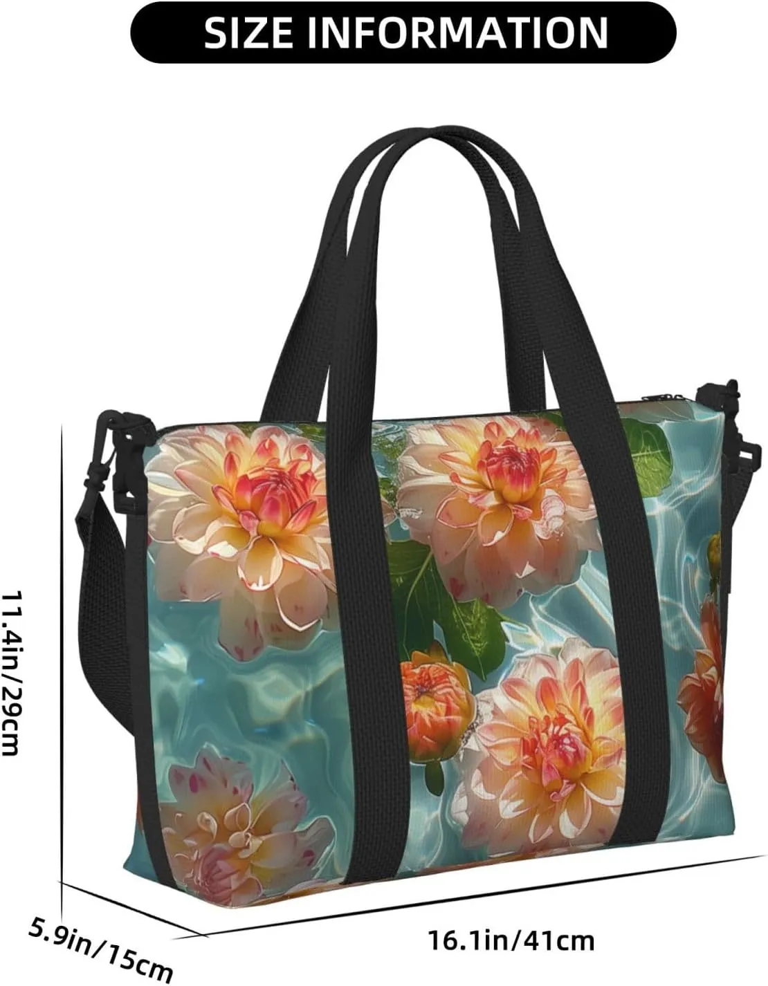 dahlias water print Travel Duffel Bag, Sports Tote Gym Bag, Swim Pool Bag Large Shoulder Tote Bag for Beach Weekender