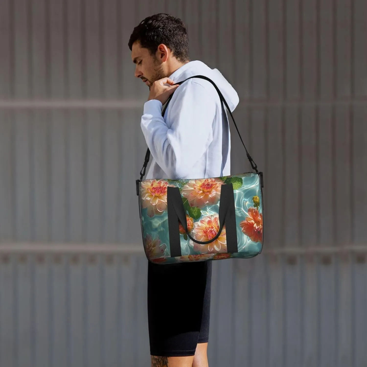 dahlias water print Travel Duffel Bag, Sports Tote Gym Bag, Swim Pool Bag Large Shoulder Tote Bag for Beach Weekender