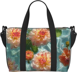 dahlias water print Travel Duffel Bag, Sports Tote Gym Bag, Swim Pool Bag Large Shoulder Tote Bag for Beach Weekender
