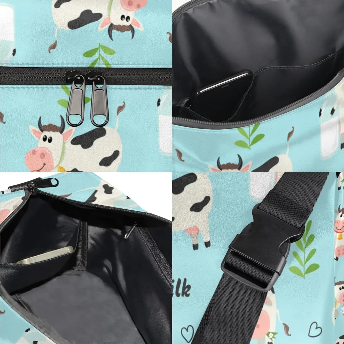 Dairy Cow Theme Small Gym Bag for Men Women Workout Sport Duffle Bag Waterproof Weekender Overnight Bag Lightweight Carry on Tote Bag Crossbody Shoulder Travel Bag for Swim Yoge Dance