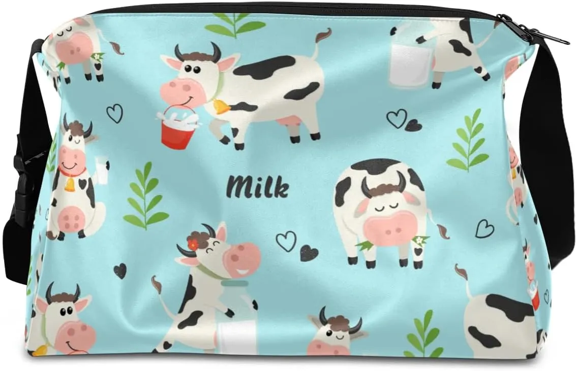 Dairy Cow Theme Small Gym Bag for Men Women Workout Sport Duffle Bag Waterproof Weekender Overnight Bag Lightweight Carry on Tote Bag Crossbody Shoulder Travel Bag for Swim Yoge Dance