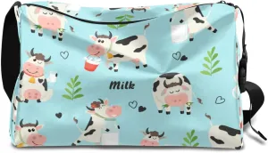 Dairy Cow Theme Small Gym Bag for Men Women Workout Sport Duffle Bag Waterproof Weekender Overnight Bag Lightweight Carry on Tote Bag Crossbody Shoulder Travel Bag for Swim Yoge Dance