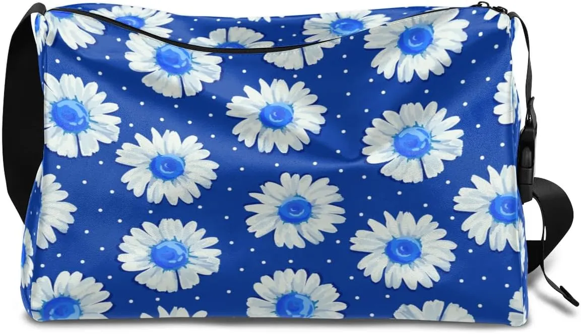 Daisy Flowers Print Small Gym Bag for Men Women Workout Sport Duffle Bag Waterproof Weekender Overnight Bag Lightweight Carry on Tote Bag Crossbody Shoulder Travel Bag for Swim Yoge Dance
