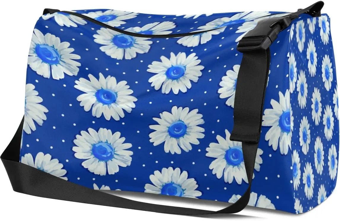 Daisy Flowers Print Small Gym Bag for Men Women Workout Sport Duffle Bag Waterproof Weekender Overnight Bag Lightweight Carry on Tote Bag Crossbody Shoulder Travel Bag for Swim Yoge Dance