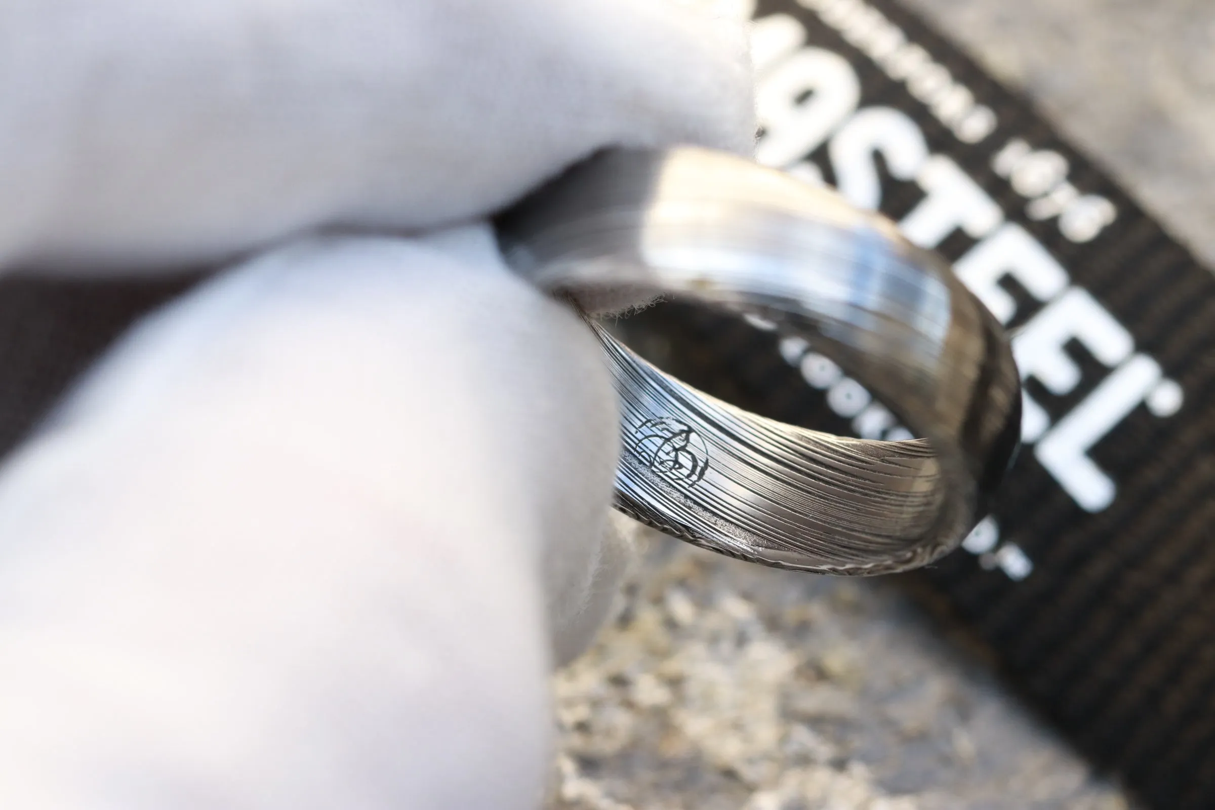 Damascus ring Stainless Damascus "dark leaf" Customizable ring! Double polished etch. Damascus steel domed ring