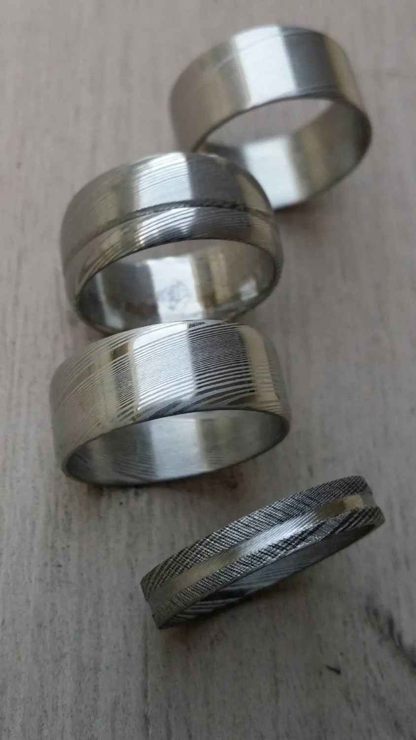 Damascus ring Stainless steel Damascus "WOODGRAIN" Customizable ring! Med /light color etch damascus steel ring