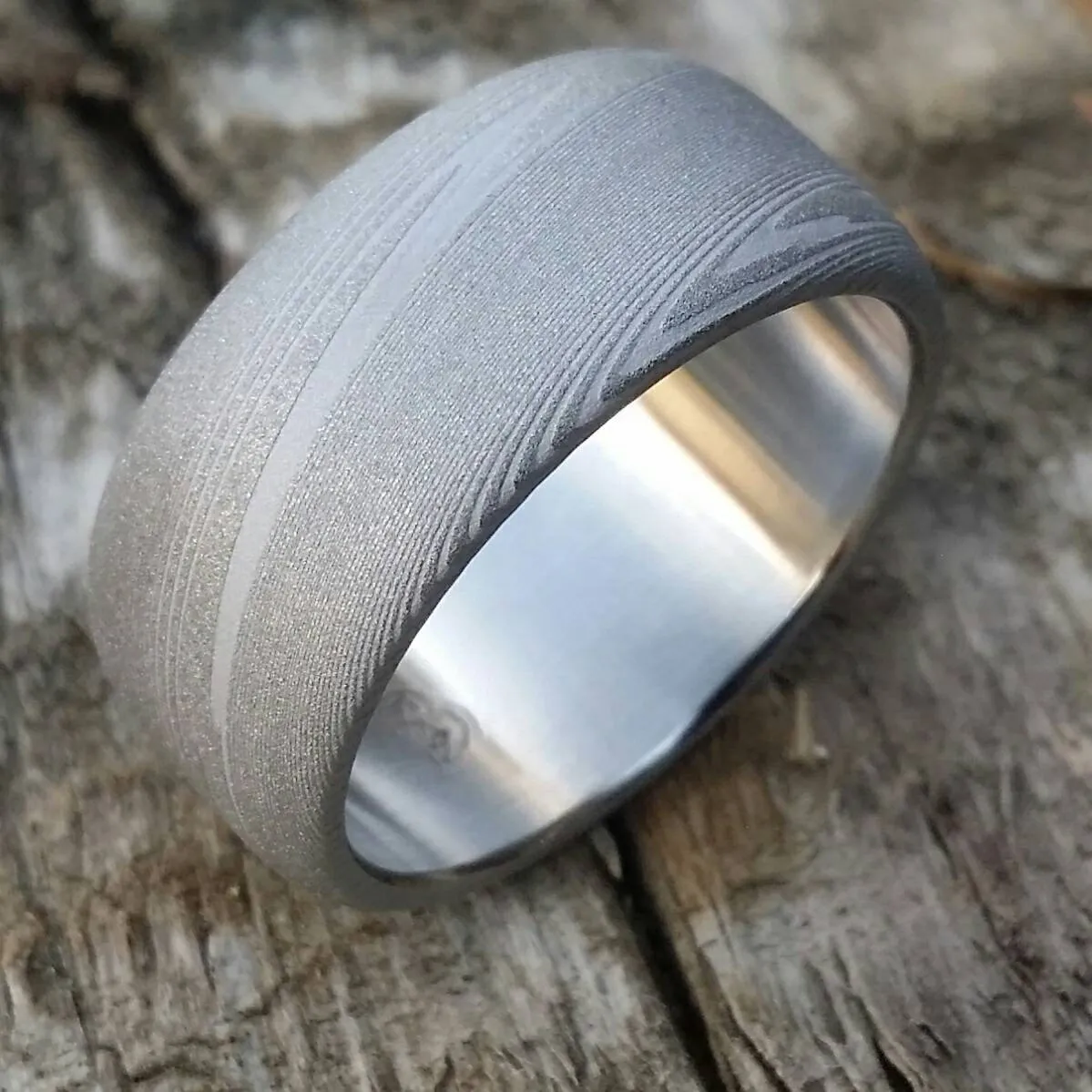 Damascus ring Stainless steel Damascus "WOODGRAIN" Customizable ring! Med /light color etch damascus steel ring