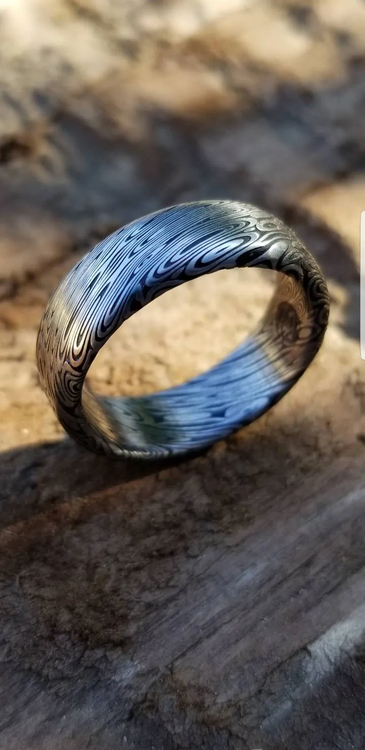 Damascus steel ring 8mm "dark black coral" Customizable ring! Damascus ring, genuine damascus steel ring, stainless damascus ring