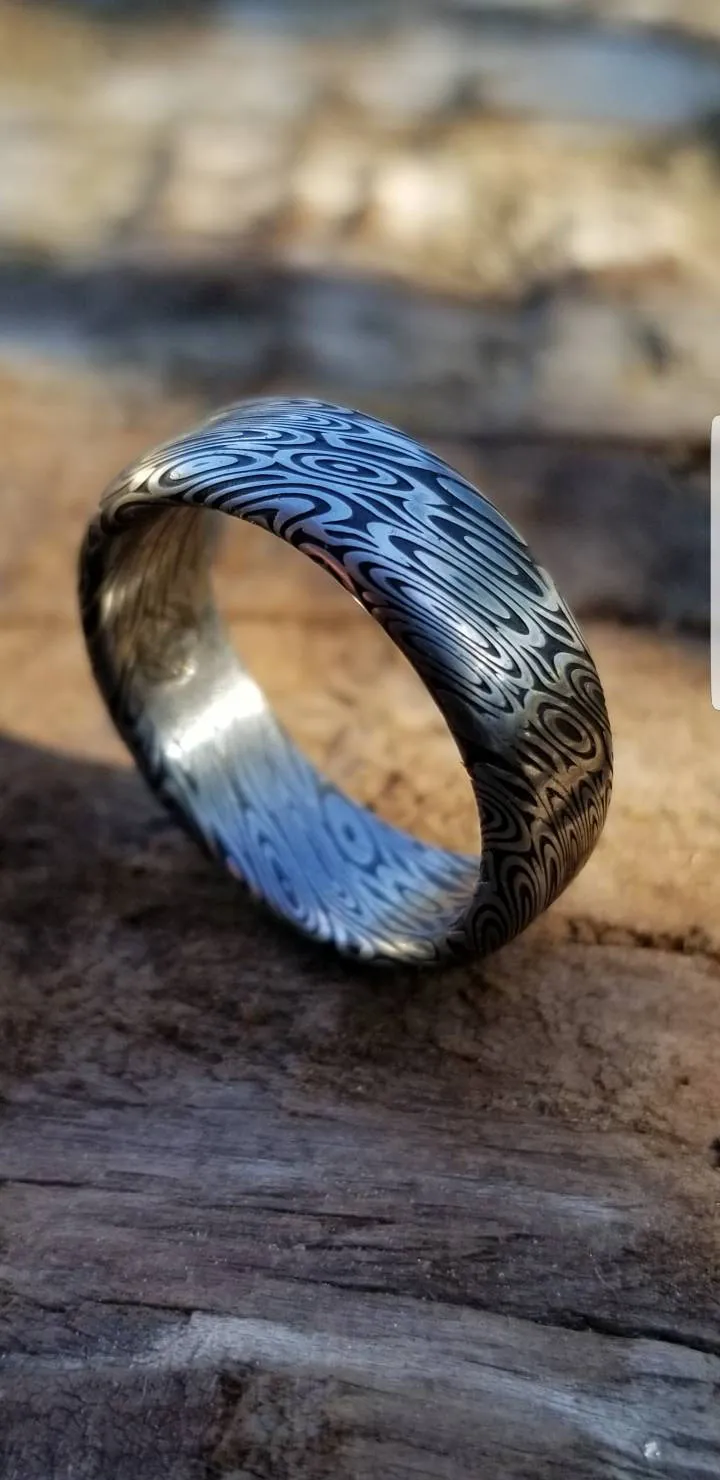 Damascus steel ring 8mm "dark black coral" Customizable ring! Damascus ring, genuine damascus steel ring, stainless damascus ring