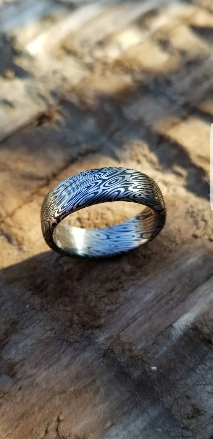 Damascus steel ring 8mm "dark black coral" Customizable ring! Damascus ring, genuine damascus steel ring, stainless damascus ring