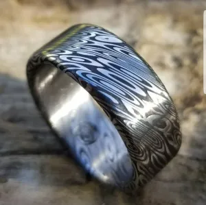 Damascus steel ring (deep etch) "dark black coral" 6-8mm Customizable ring! Damascus steel ring, damascus ring, genuine damascus mens rings