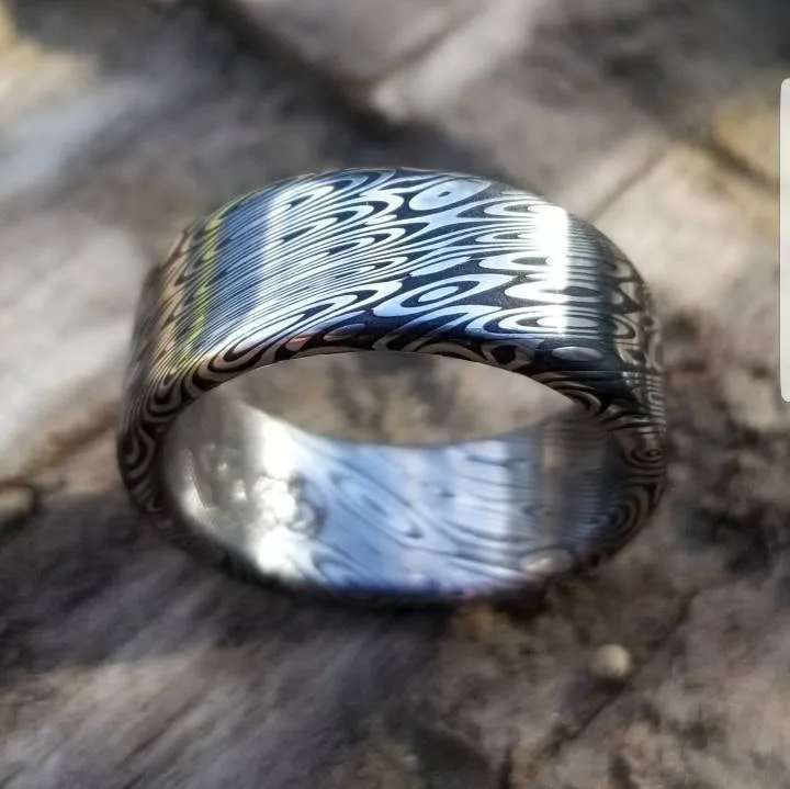 Damascus steel ring (deep etch) "dark black coral" 6-8mm Customizable ring! Damascus steel ring, damascus ring, genuine damascus mens rings