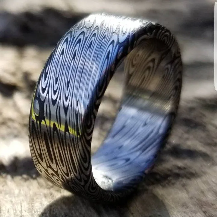 Damascus steel ring (deep etch) "dark black coral" 6-8mm Customizable ring! Damascus steel ring, damascus ring, genuine damascus mens rings