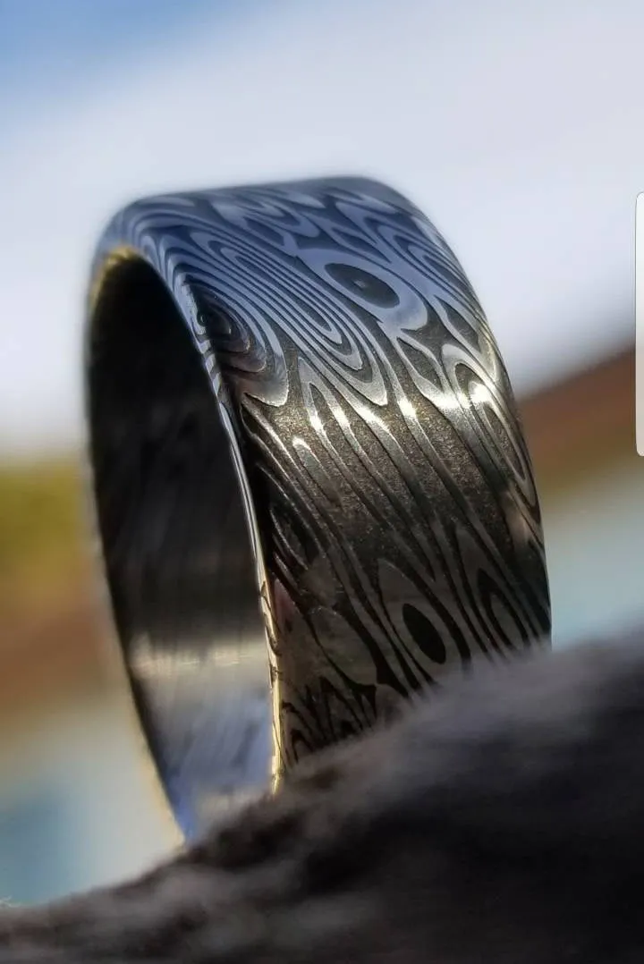 Damascus steel ring (deep etch) "dark black coral" 6-8mm Customizable ring! Damascus steel ring, damascus ring, genuine damascus mens rings