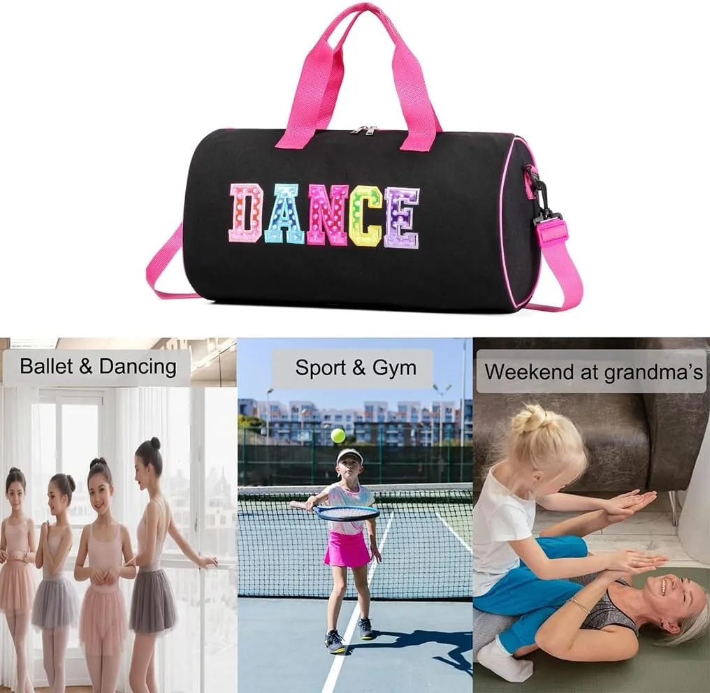 Dance Duffle Bag for Girls, Kids Toy Storage Bag,Weekend Bag,Overnight Bag,Gymnastics Bag Gift for Girls17"Lx9"Wx9"H (Colorful)