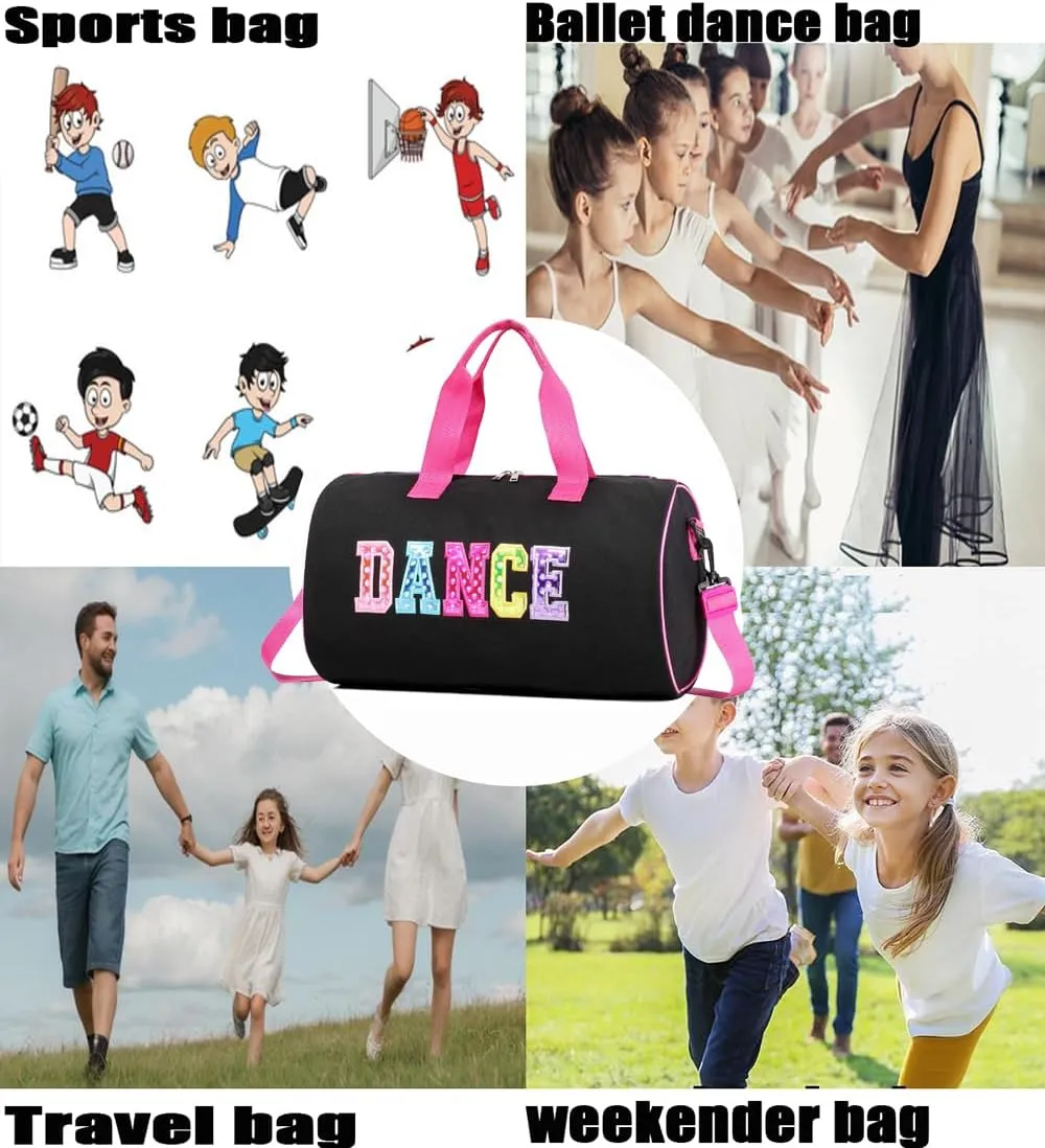 Dance Duffle Bag for Girls, Kids Toy Storage Bag,Weekend Bag,Overnight Bag,Gymnastics Bag Gift for Girls17"Lx9"Wx9"H (Colorful)