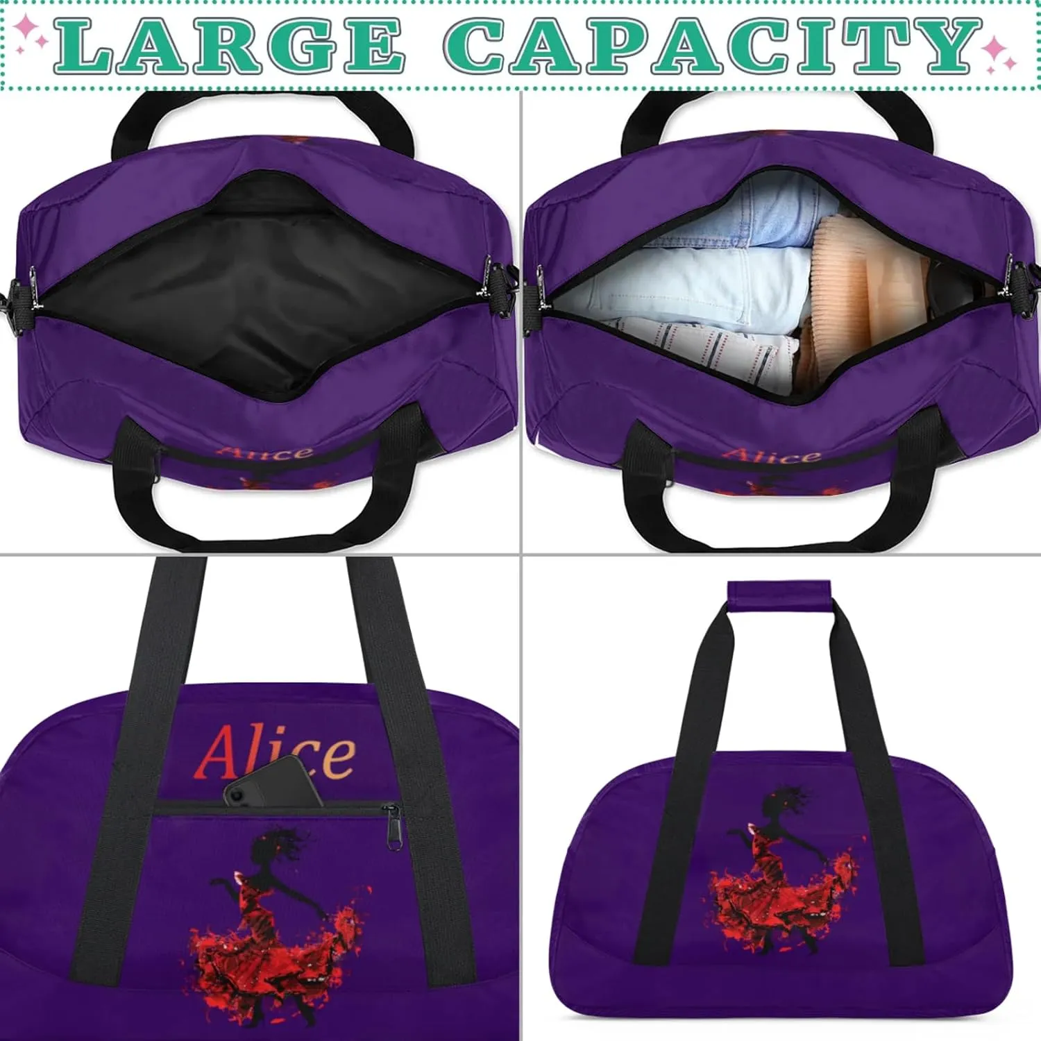 Dance Duffle-Bag for Teens Girls,Custom Ballet-Bag for Dancer,Carry-on Lightweight for Travel-Duffle,Overnight,Workout Dance Red