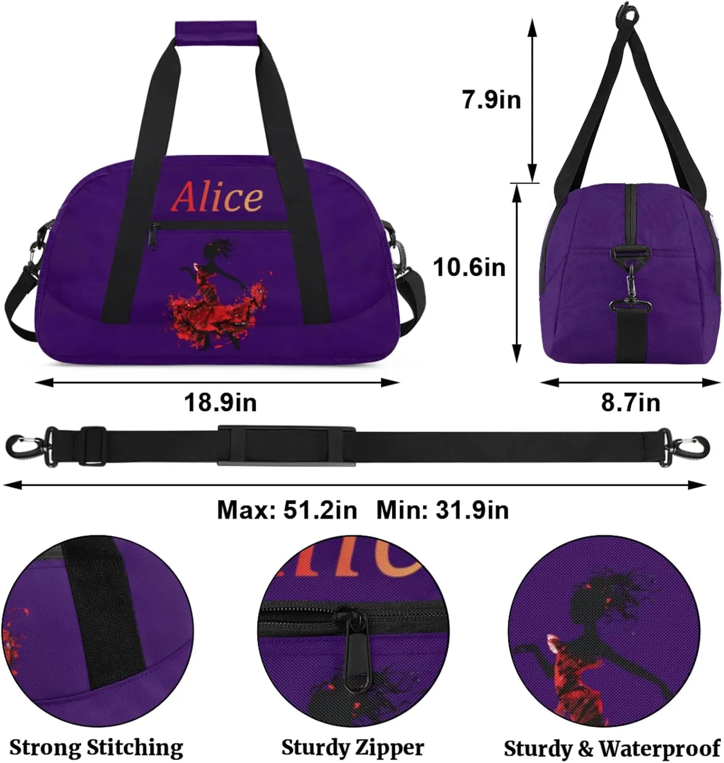 Dance Duffle-Bag for Teens Girls,Custom Ballet-Bag for Dancer,Carry-on Lightweight for Travel-Duffle,Overnight,Workout Dance Red