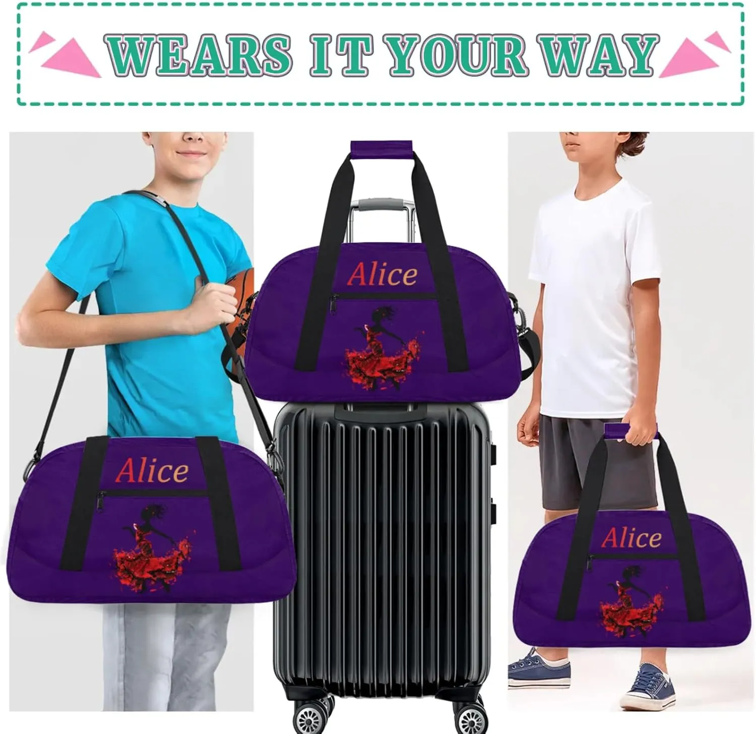 Dance Duffle-Bag for Teens Girls,Custom Ballet-Bag for Dancer,Carry-on Lightweight for Travel-Duffle,Overnight,Workout Dance Red