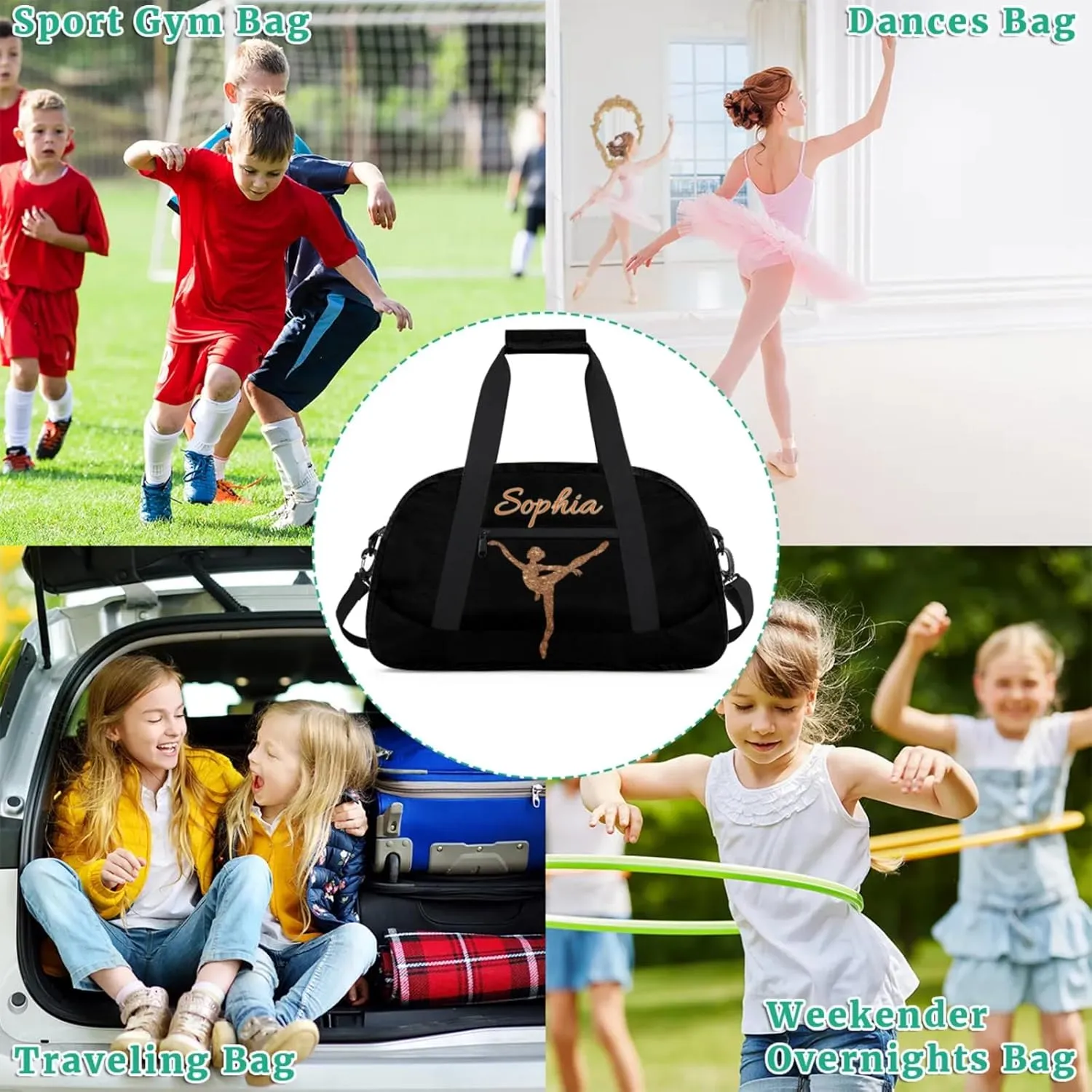 Dance Duffle-Bag for Teens Girls,Custom Ballet-Bag for Dancer,Carry-on Lightweight for Travel-Duffle,Overnight,Workout Gymnastics Sequins Golden