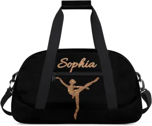 Dance Duffle-Bag for Teens Girls,Custom Ballet-Bag for Dancer,Carry-on Lightweight for Travel-Duffle,Overnight,Workout Gymnastics Sequins Golden