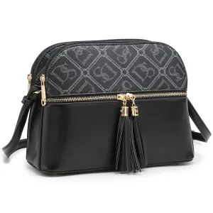 Dasein Monogram All-In-One Crossbody/ Messenger Bag with Decorative Tassel