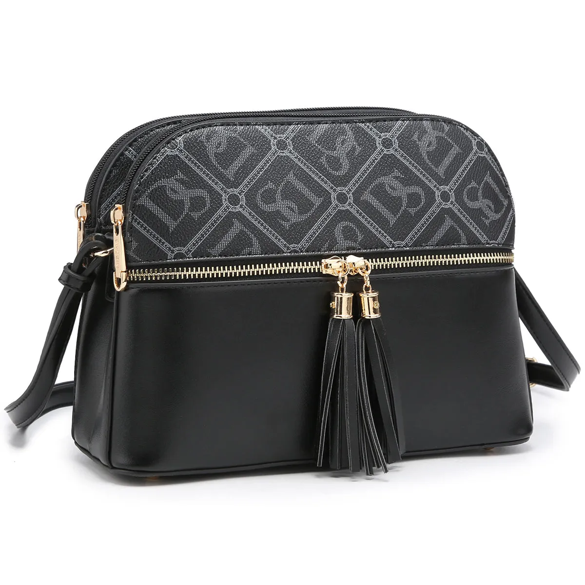 Dasein Monogram All-In-One Crossbody/ Messenger Bag with Decorative Tassel
