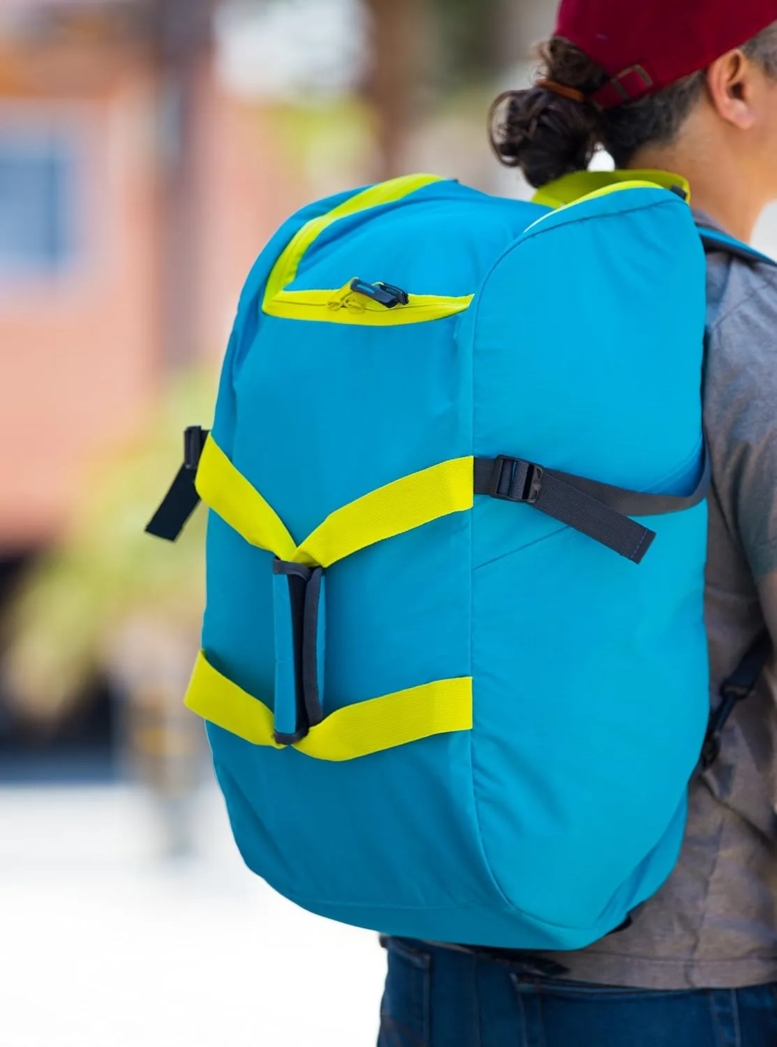 dbest products Smart Backpack, Teal and Yellow 4-in-1 Rolling Backpack Luggage Duffel Gym Bag Removable Dolly Laptop Tablet Pocket