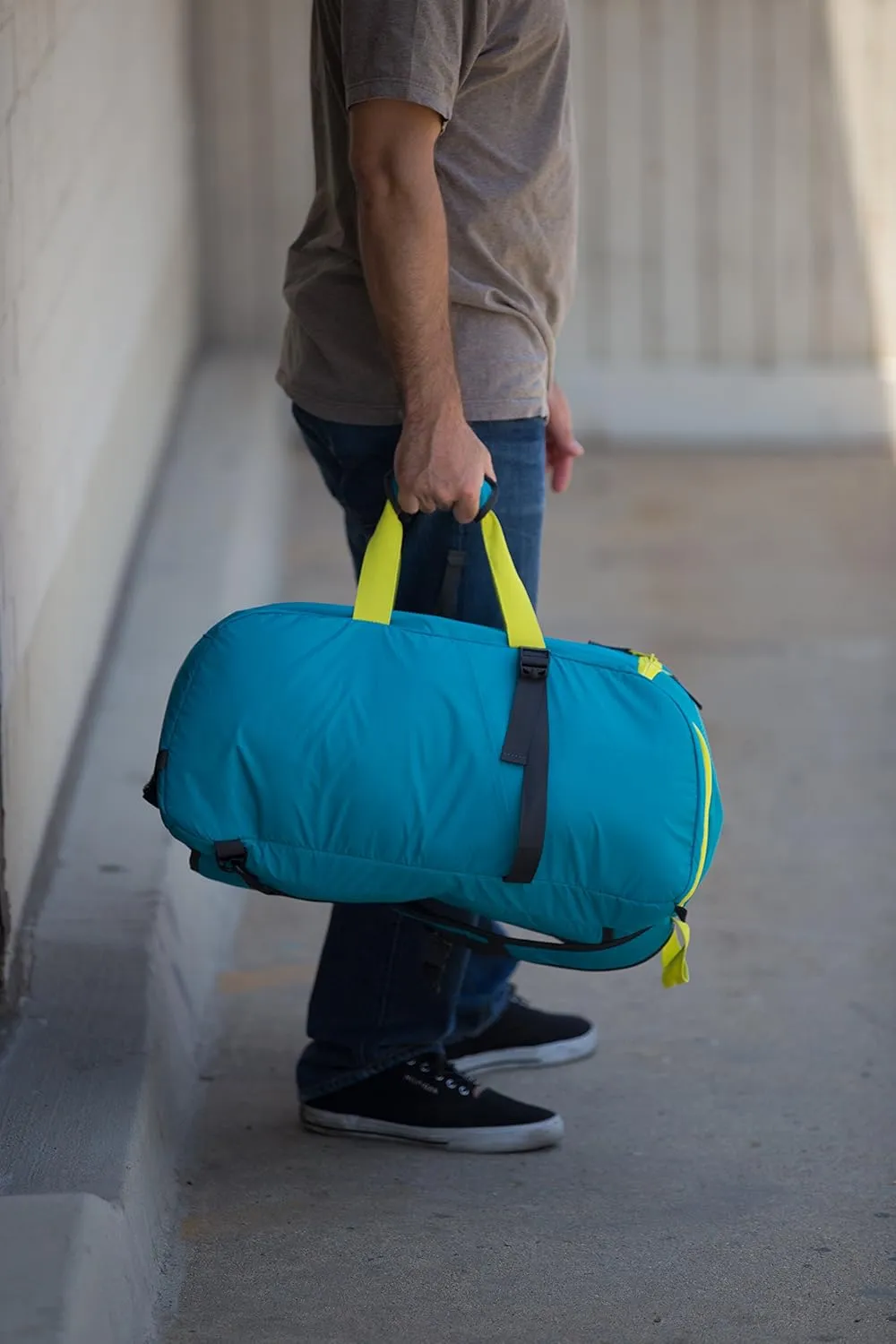 dbest products Smart Backpack, Teal and Yellow 4-in-1 Rolling Backpack Luggage Duffel Gym Bag Removable Dolly Laptop Tablet Pocket