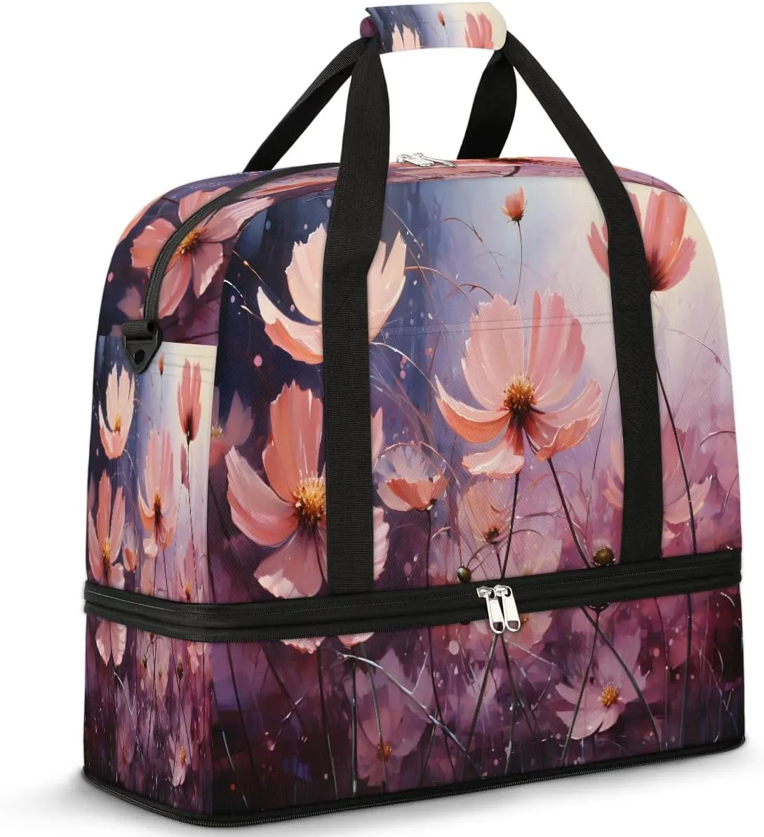 Delicate Flora Beauty Patterns Travel Duffle Bag, Collapsible Travel Bag Sports Gym Bag With Shoes Compartment Weekender Bag Overnight Bag For Women Men