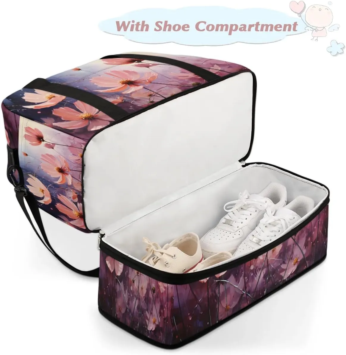 Delicate Flora Beauty Patterns Travel Duffle Bag, Collapsible Travel Bag Sports Gym Bag With Shoes Compartment Weekender Bag Overnight Bag For Women Men