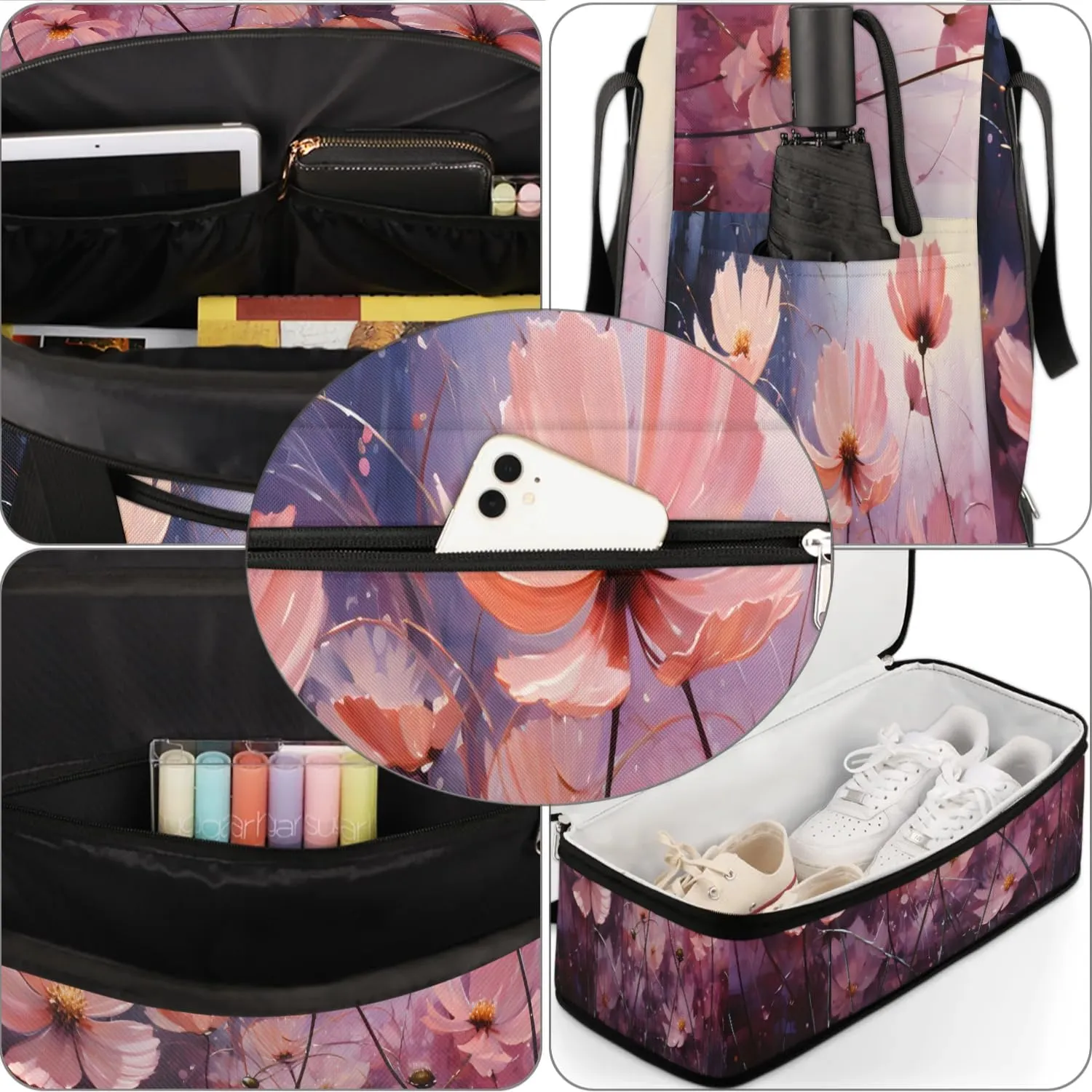 Delicate Flora Beauty Patterns Travel Duffle Bag, Collapsible Travel Bag Sports Gym Bag With Shoes Compartment Weekender Bag Overnight Bag For Women Men