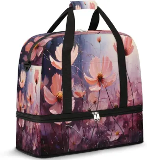 Delicate Flora Beauty Patterns Travel Duffle Bag, Collapsible Travel Bag Sports Gym Bag With Shoes Compartment Weekender Bag Overnight Bag For Women Men