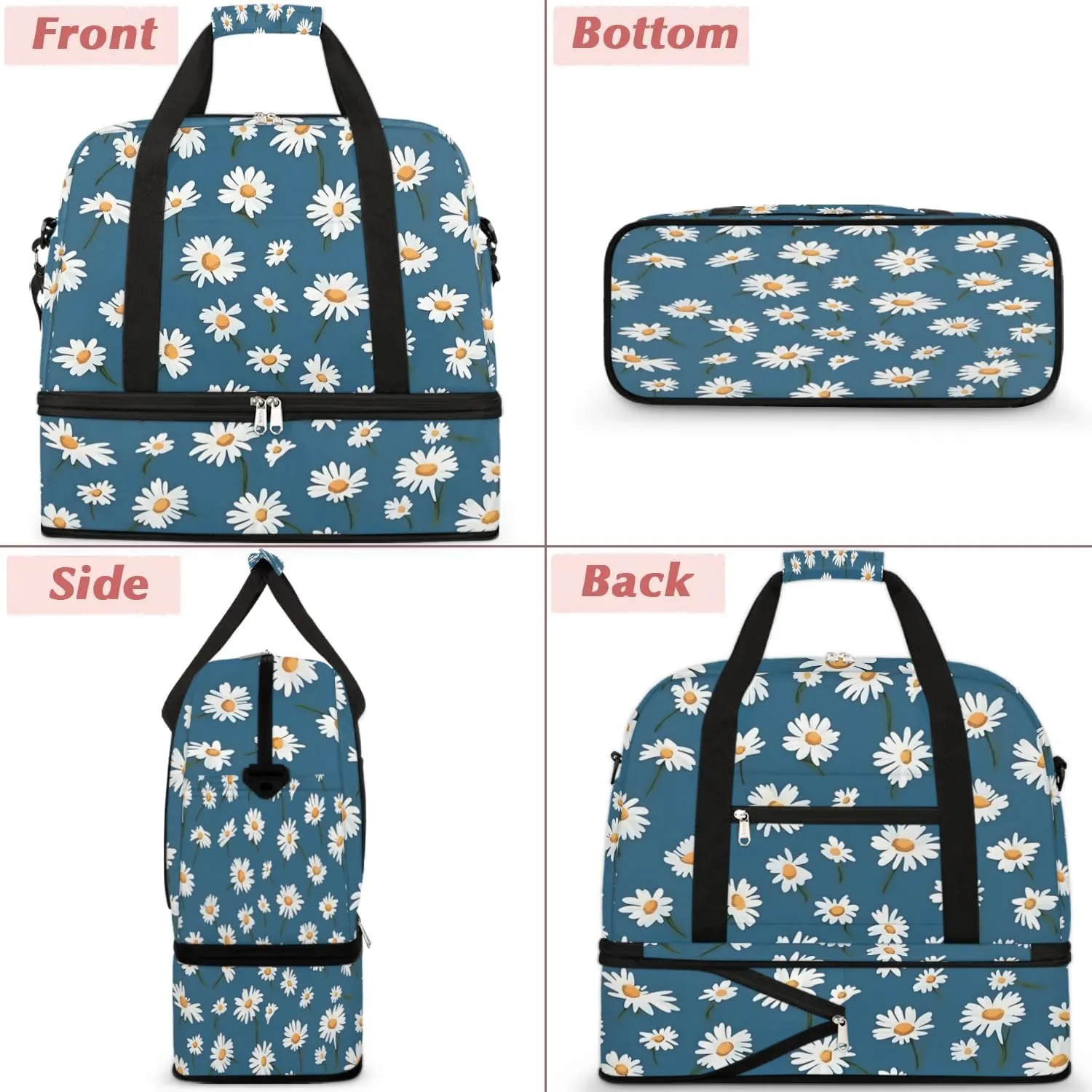 Delicate Flora Retro Pattern Travel Duffle Bag, Collapsible Travel Bag Sports Gym Bag With Shoes Compartment Weekender Bag Overnight Bag For Women Men