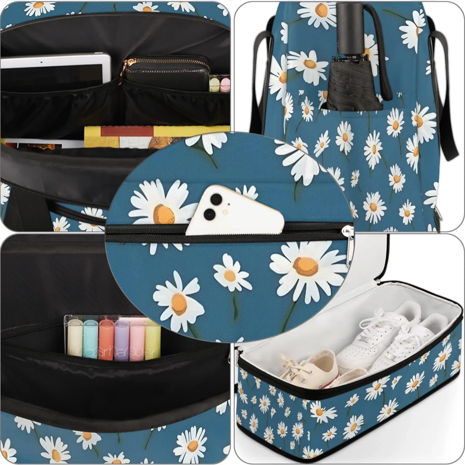 Delicate Flora Retro Pattern Travel Duffle Bag, Collapsible Travel Bag Sports Gym Bag With Shoes Compartment Weekender Bag Overnight Bag For Women Men