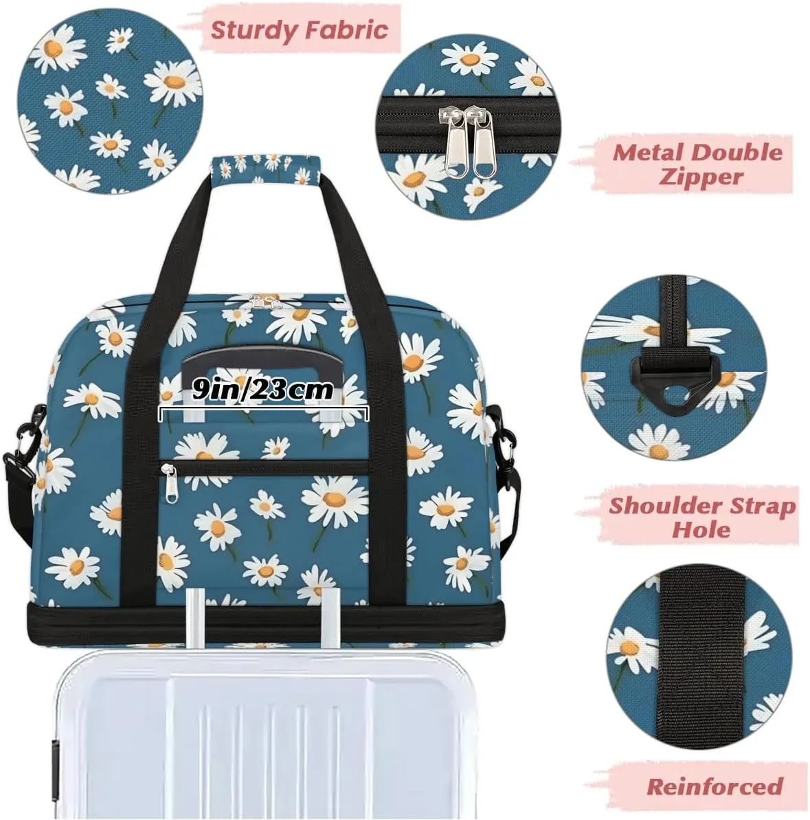 Delicate Flora Retro Pattern Travel Duffle Bag, Collapsible Travel Bag Sports Gym Bag With Shoes Compartment Weekender Bag Overnight Bag For Women Men