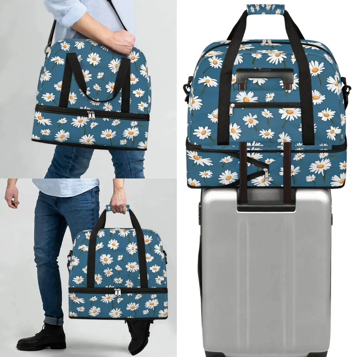Delicate Flora Retro Pattern Travel Duffle Bag, Collapsible Travel Bag Sports Gym Bag With Shoes Compartment Weekender Bag Overnight Bag For Women Men