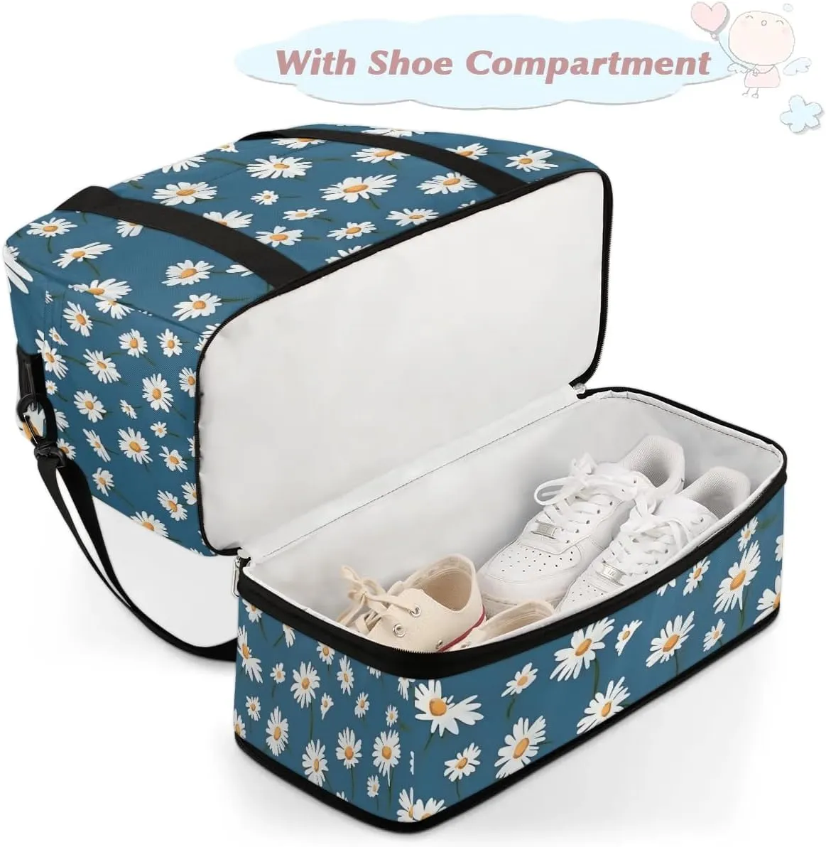 Delicate Flora Retro Pattern Travel Duffle Bag, Collapsible Travel Bag Sports Gym Bag With Shoes Compartment Weekender Bag Overnight Bag For Women Men
