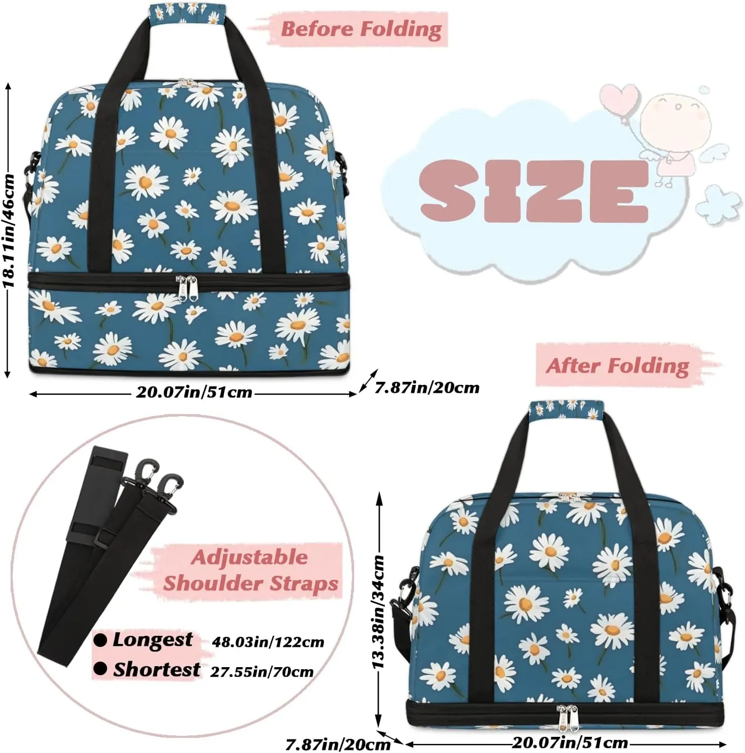 Delicate Flora Retro Pattern Travel Duffle Bag, Collapsible Travel Bag Sports Gym Bag With Shoes Compartment Weekender Bag Overnight Bag For Women Men