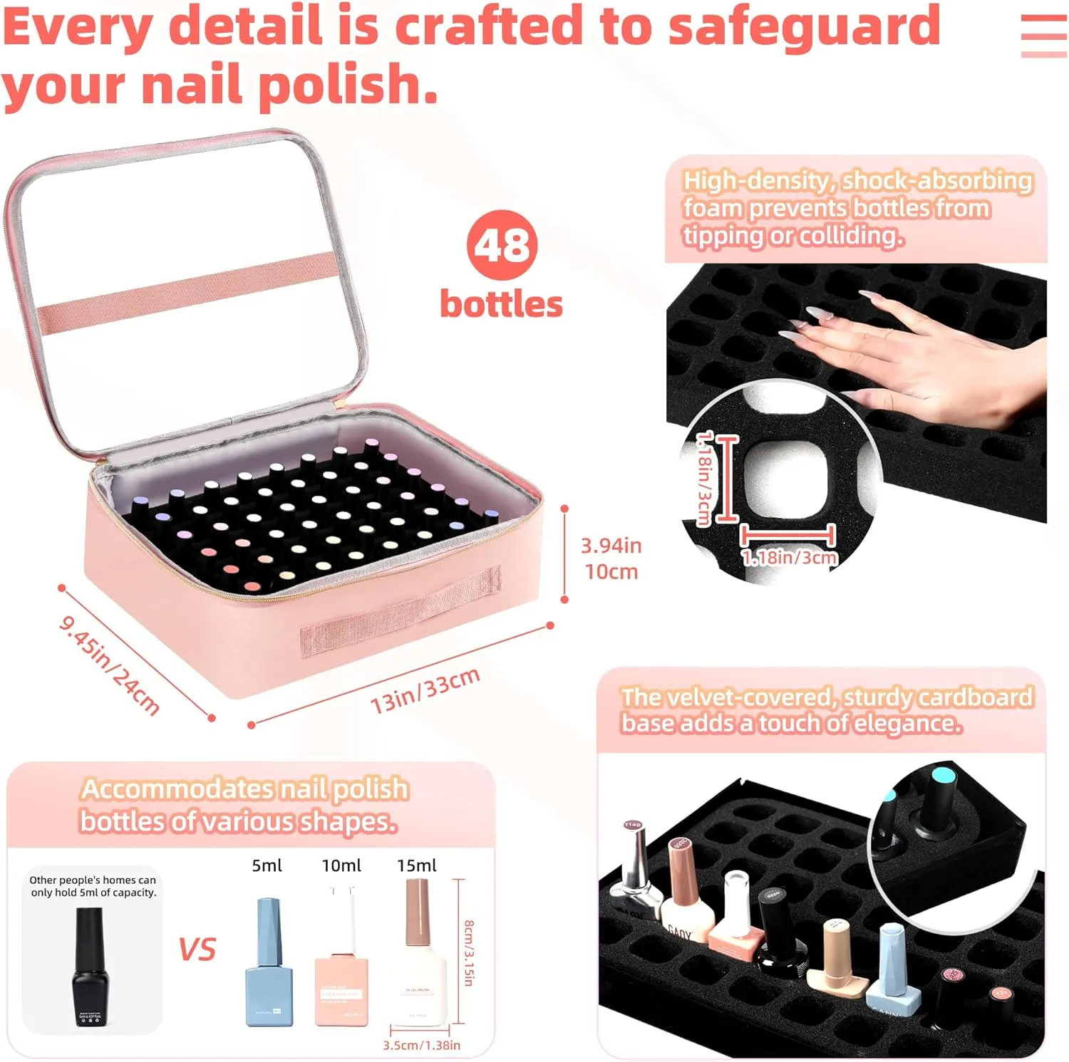 DERSTUEWE Nail Polish Organizer Case for 96 Bottles & Nail Lamp, Waterproof Double-Layer Storage Bag with Hard Bottom, Portable for Home & Travel